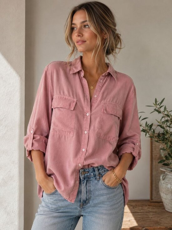 Babaton Tops - Babaton Dusty Rose Lyocell Utility Button Front Blouse Size M